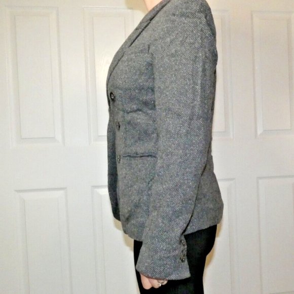 Linen Wool Jacket Black Tweed Equestrian Blazer British Office Work UK 12 = US 8 - Picture 7 of 11